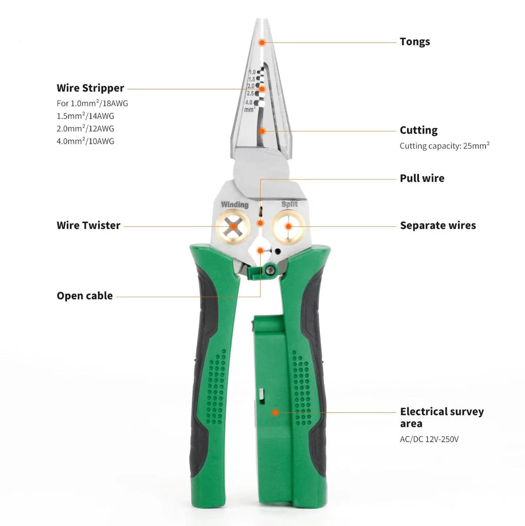 Herramienta VoltMaster 8 en 1 — Pelacables, Crimpadora y Detector de Tensión