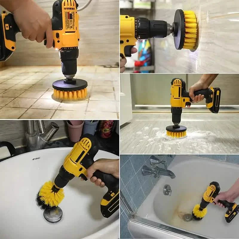 Set de 3 Cepillos de Limpieza a Presión — Juego Multiusos para Baño, Suelos y Juntas