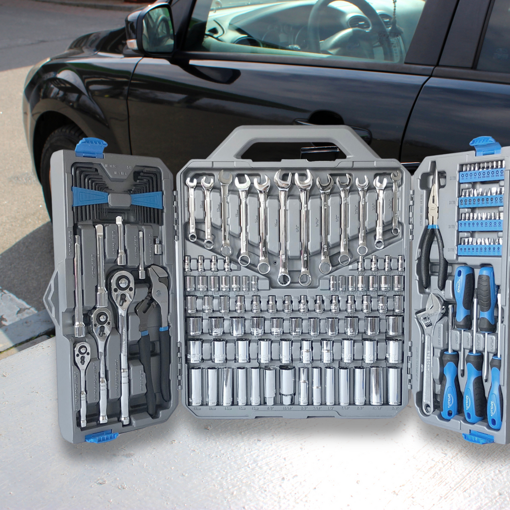 Maletín de Herramientas de Mecánica 163 Piezas Apollo Tools DT0002 — Vasos Métricos y en Pulgadas