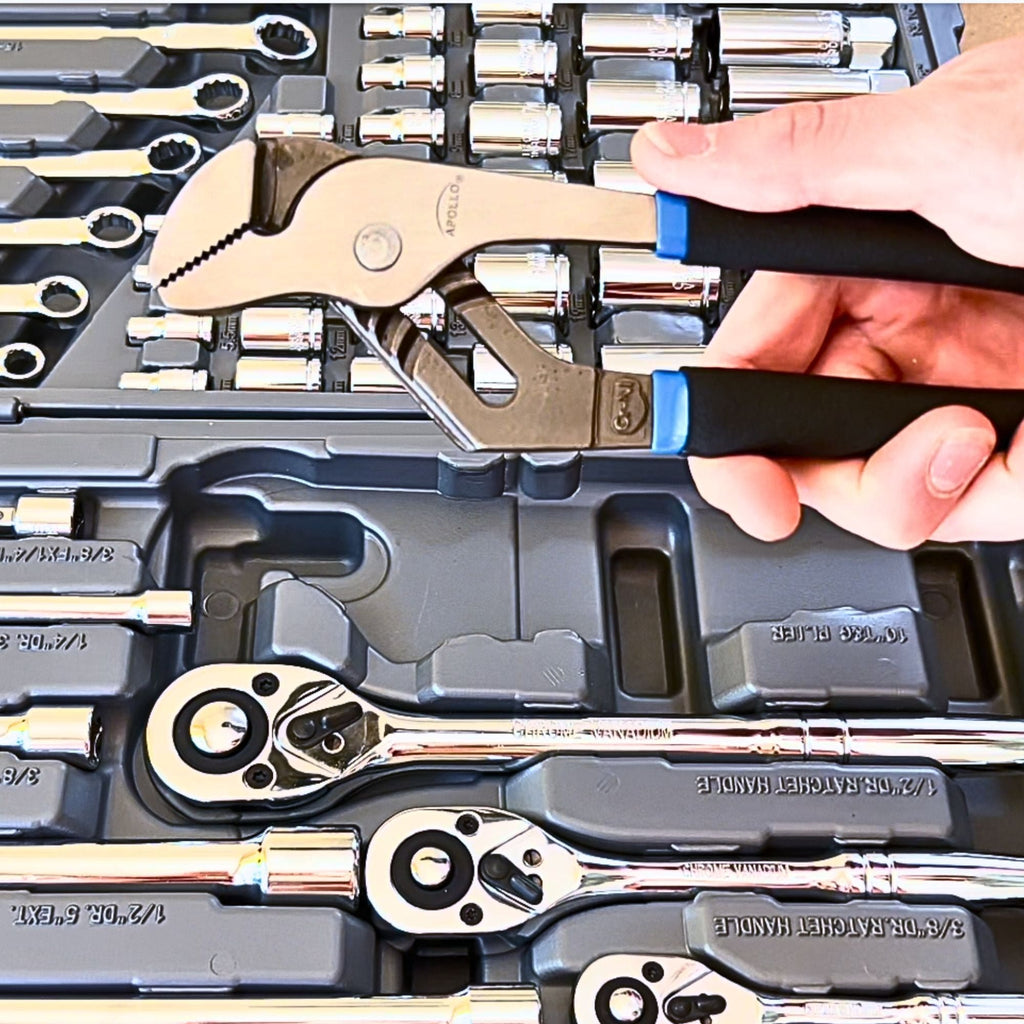Maletín de Herramientas de Mecánica 163 Piezas Apollo Tools DT0002 — Vasos Métricos y en Pulgadas