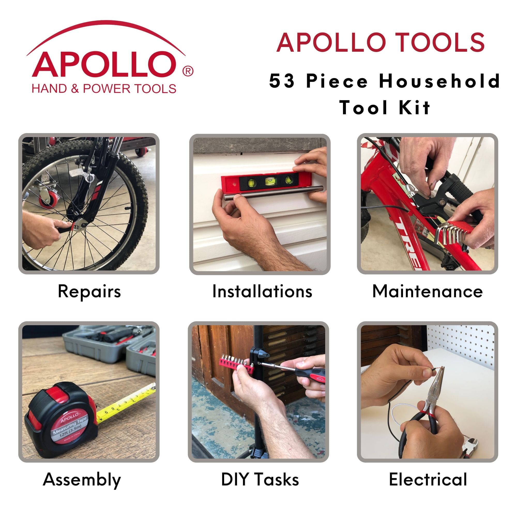 Maletín de Herramientas para el Hogar 53 Piezas Apollo Tools DT9408