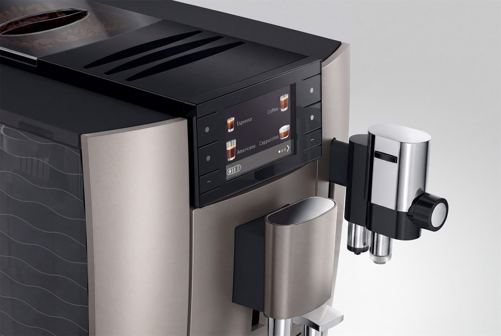 Panel de especialidades de la cafetera superautomática Midnight Silver
